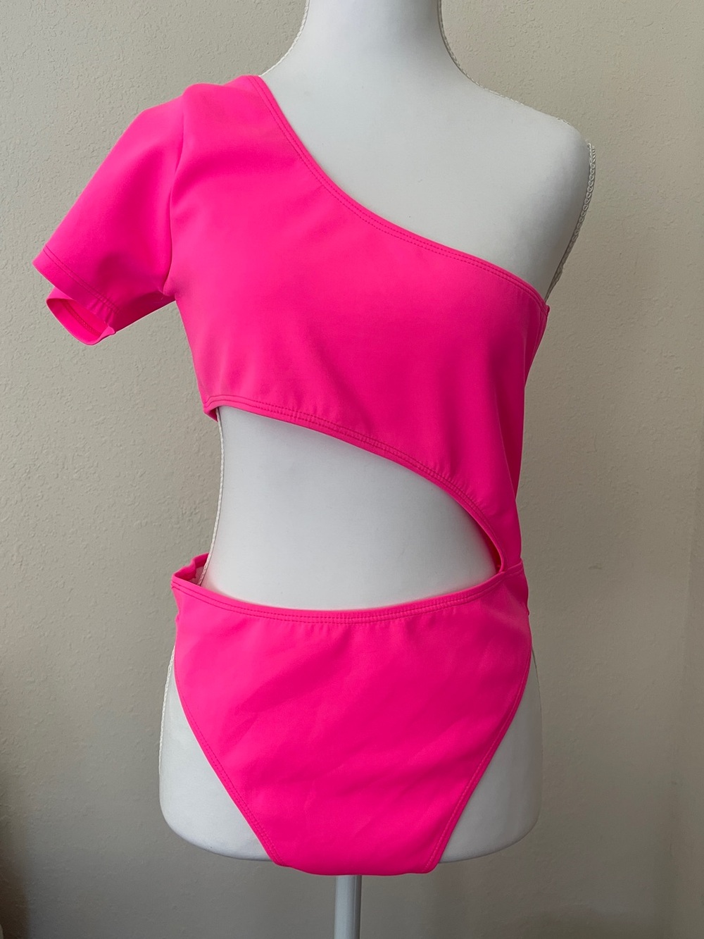 PrettyLittleThing Bright Pink One Shoulder Cut Out Swimsuit Size S US 6 UK 10